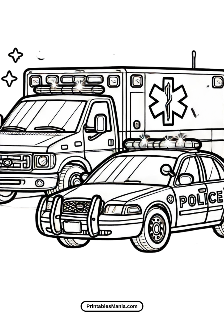 ambulance coloring page with a classic ambulance design