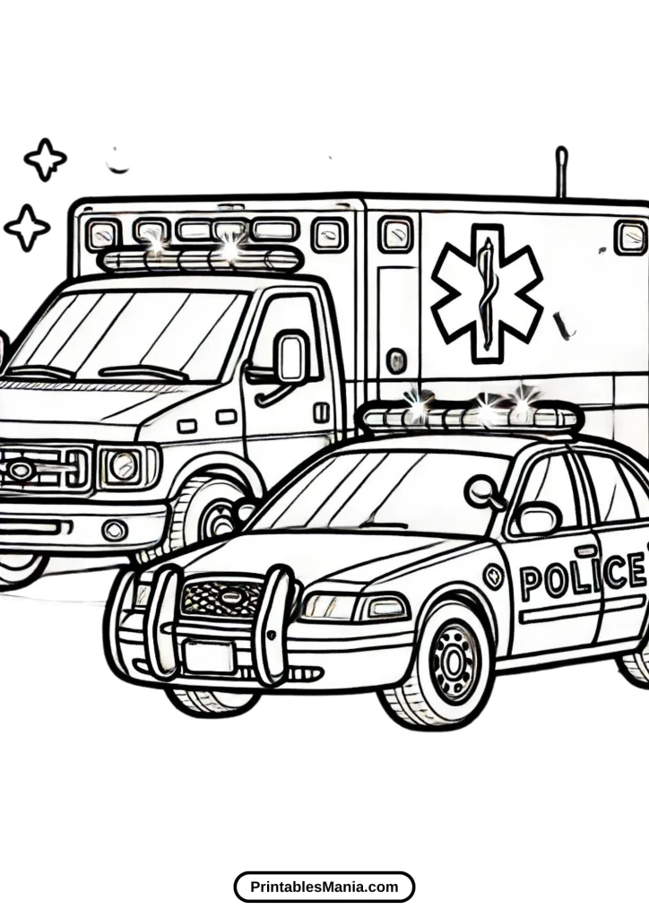 ambulance coloring page with a classic ambulance design