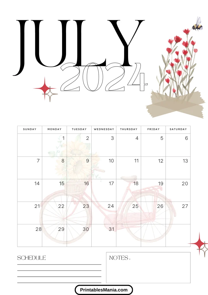 july 2024 calendar in PDF format