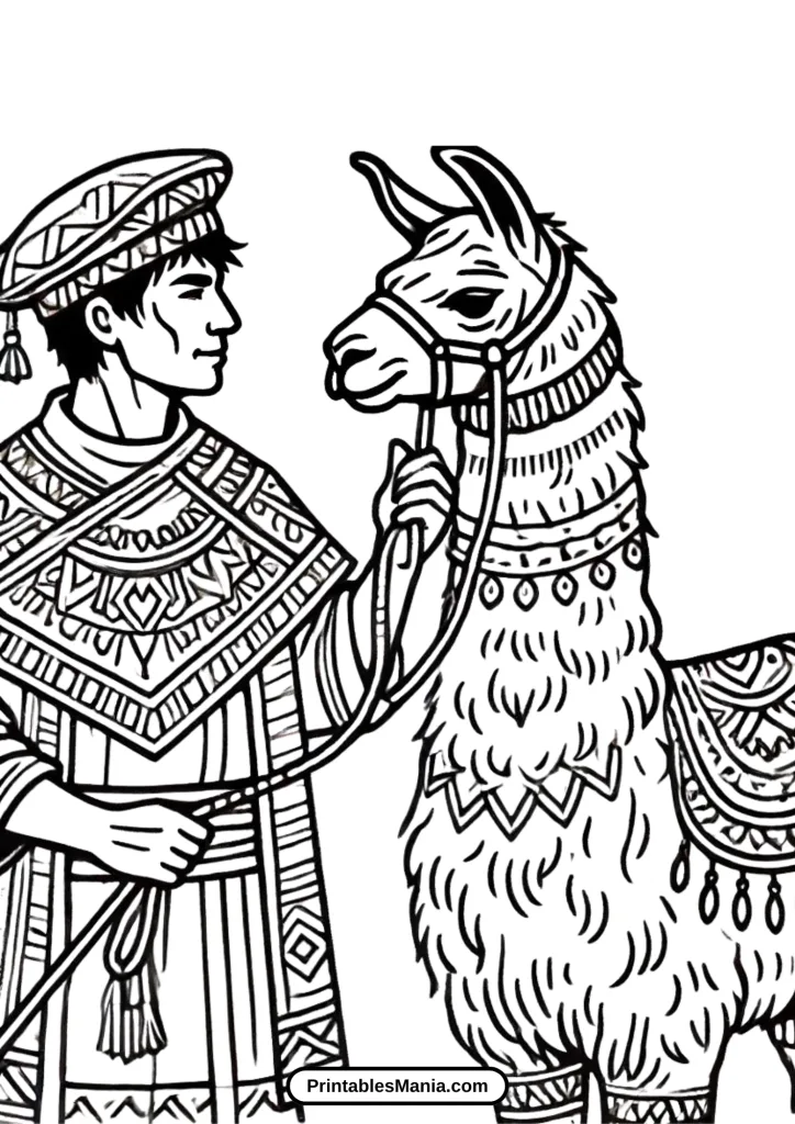 realistic llama grazing in a field coloring page