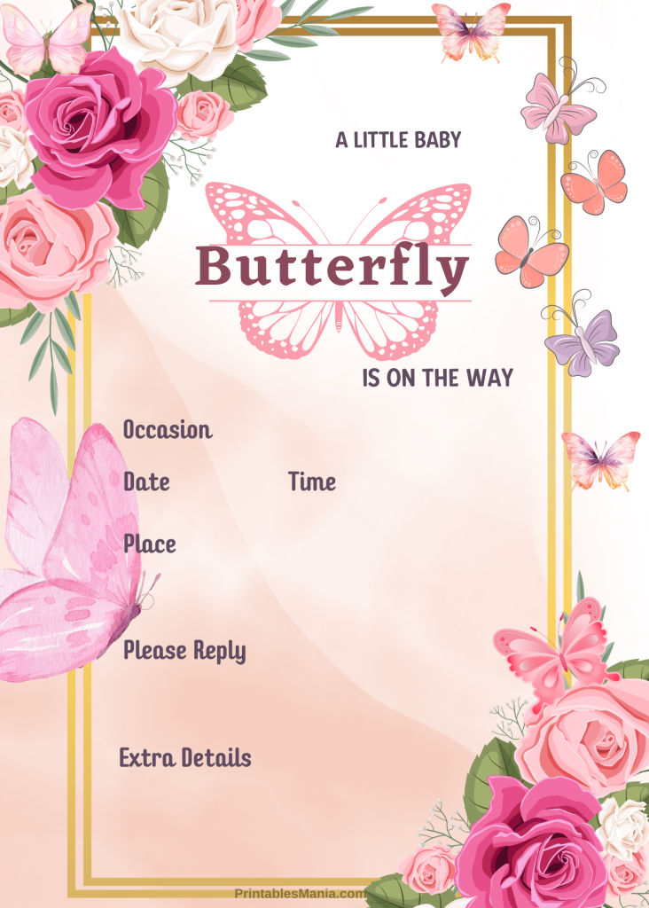 Free Printable Butterfly Baby Shower Invitation With Floral Design