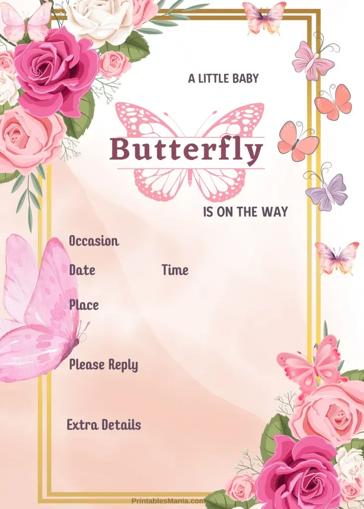 Free Printable Butterfly Baby Shower Invitation With Floral Design