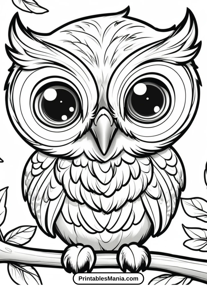 cute baby owl coloring page with big eyes