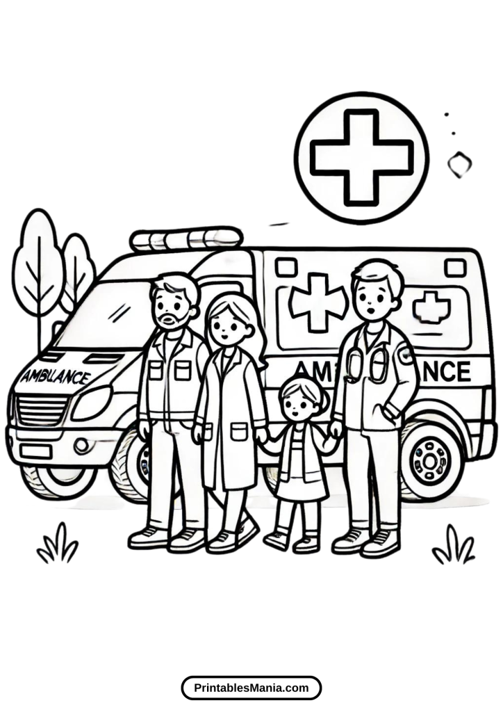 ambulance with happy family