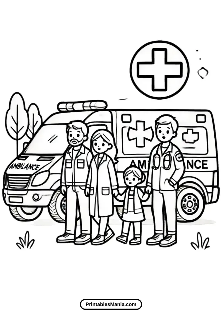 ambulance with happy family