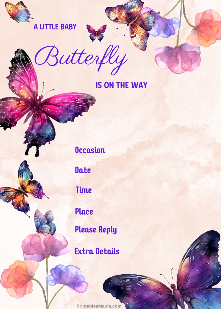 Free Baby Shower Invitation With Butterfly And Flower Design