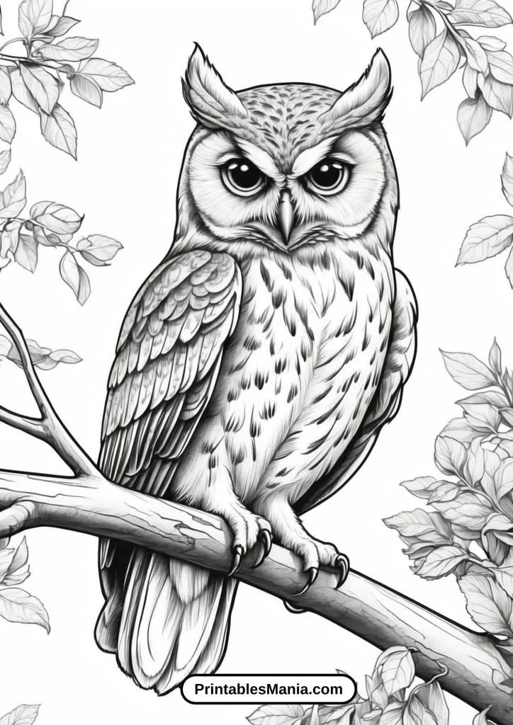 printable owl coloring page with seasonal themes