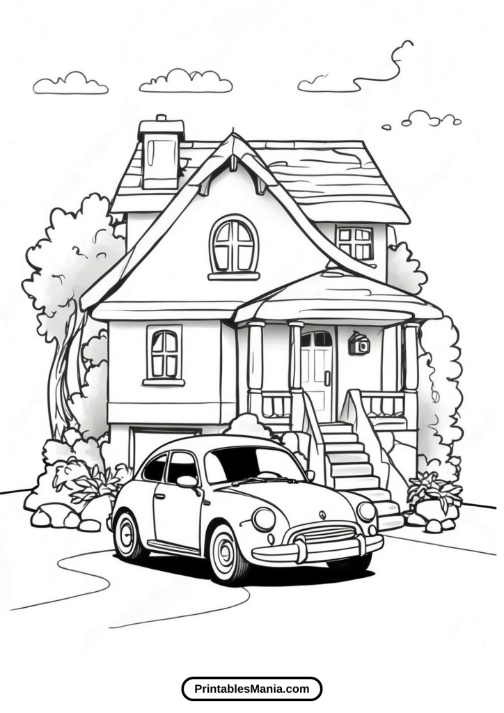 house coloring page with a simple design