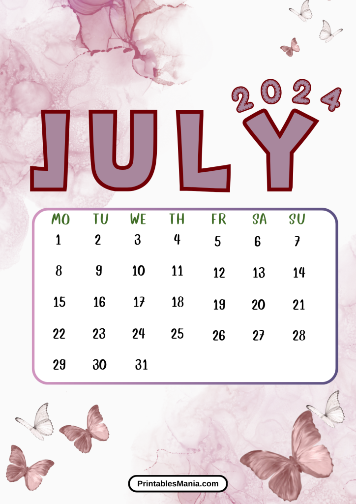 elegant july 2024 calendar design