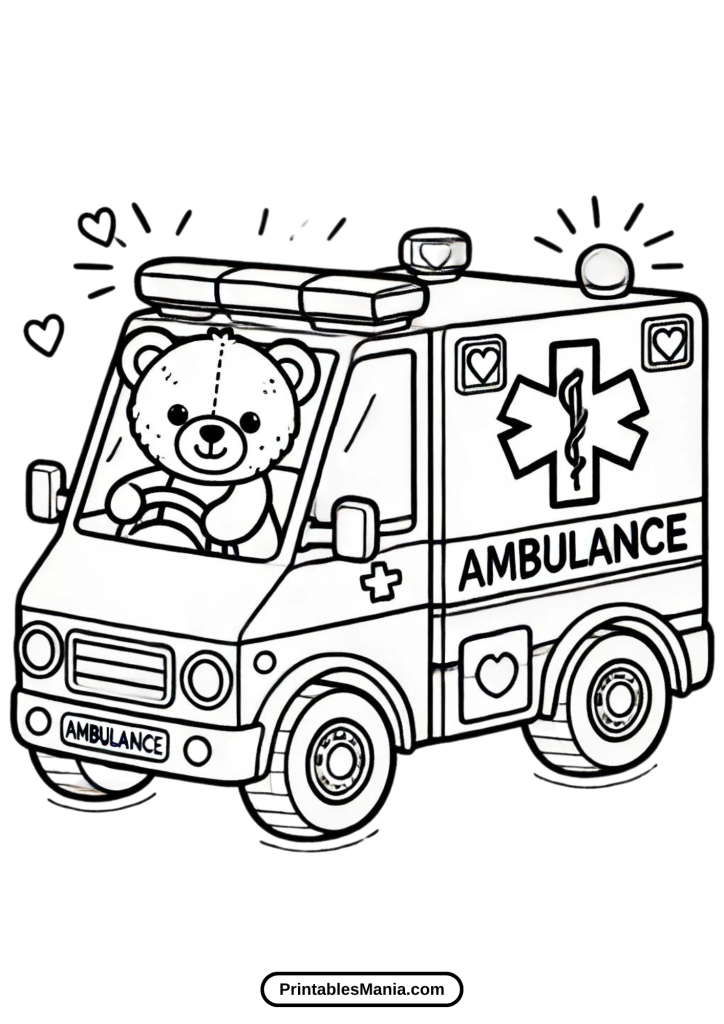 cute ambulance coloring page