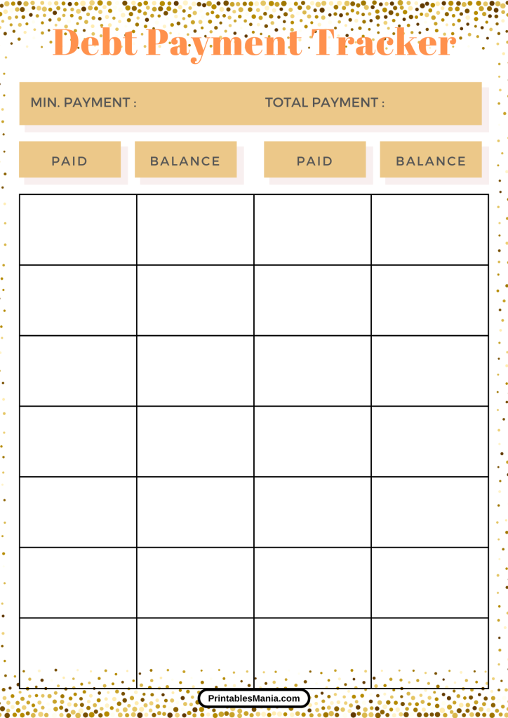 printable debt payment log