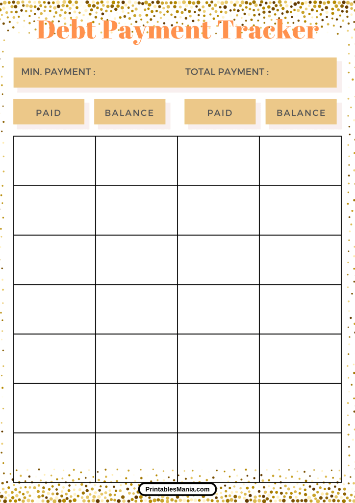 printable debt payment log