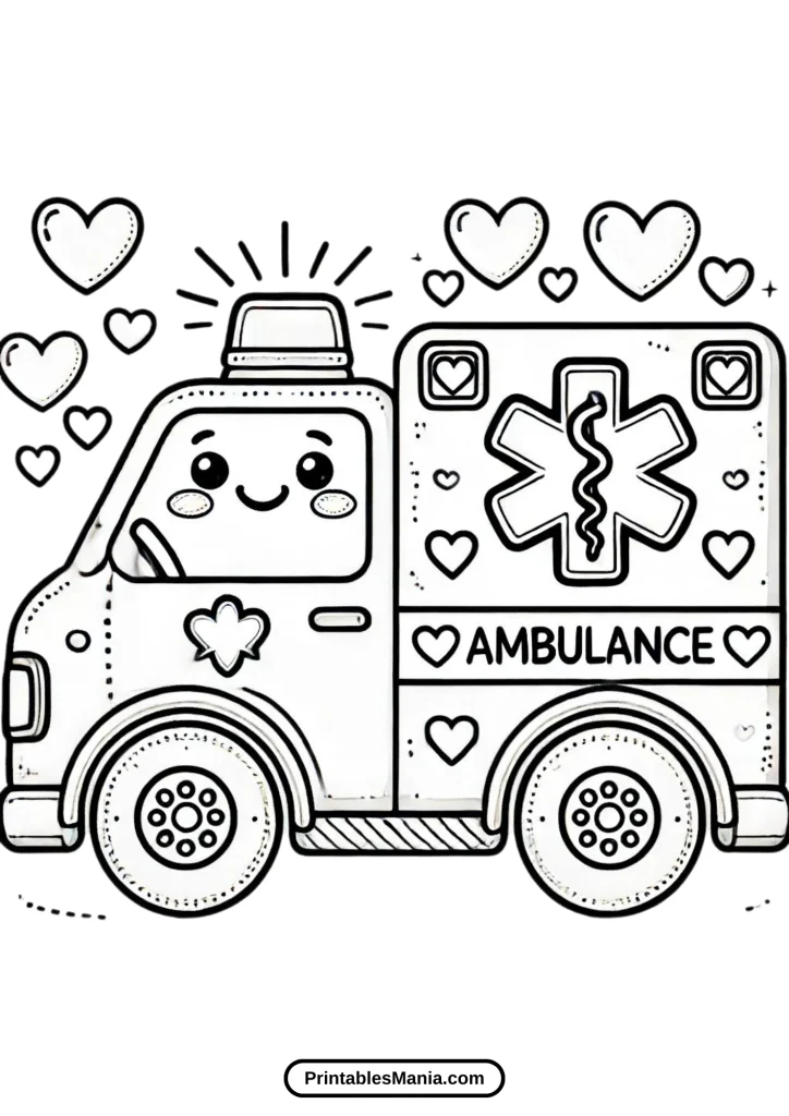 ambulance under smiling sun coloring page