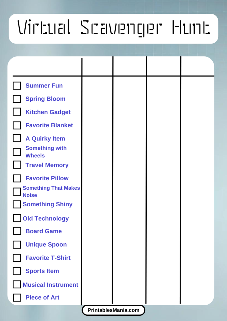 virtual scavenger hunt list