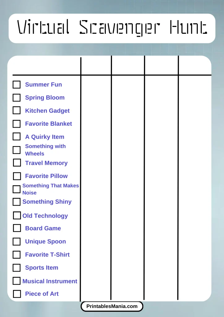 virtual scavenger hunt list