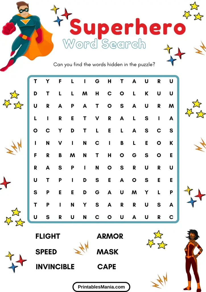 Printable Superhero Word Search