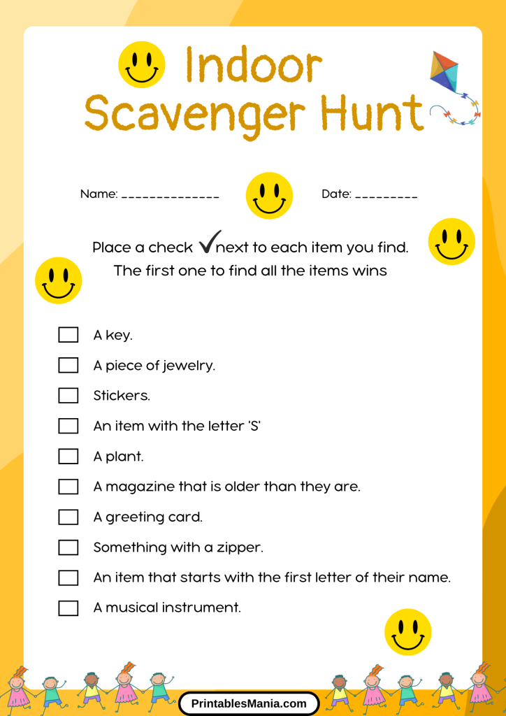 Downloadable And Free Indoor Scavenger Hunt Sheet For Kids 