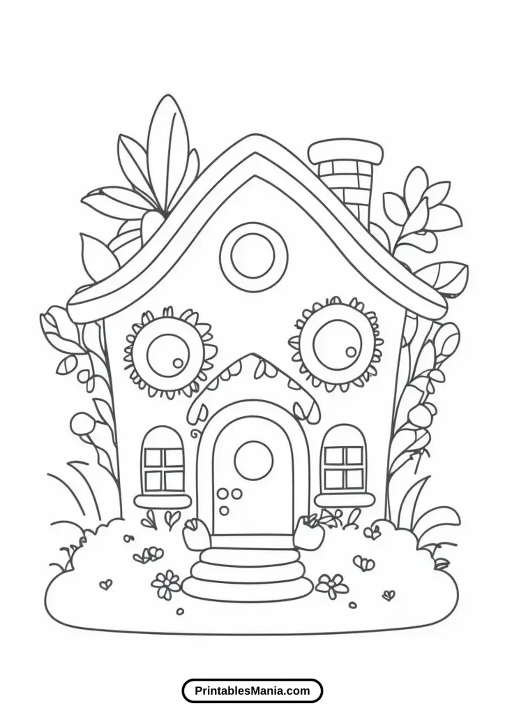 simple house coloring page for young children