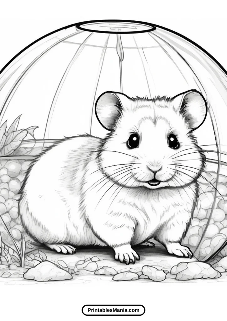 hamster coloring page with a fun playground