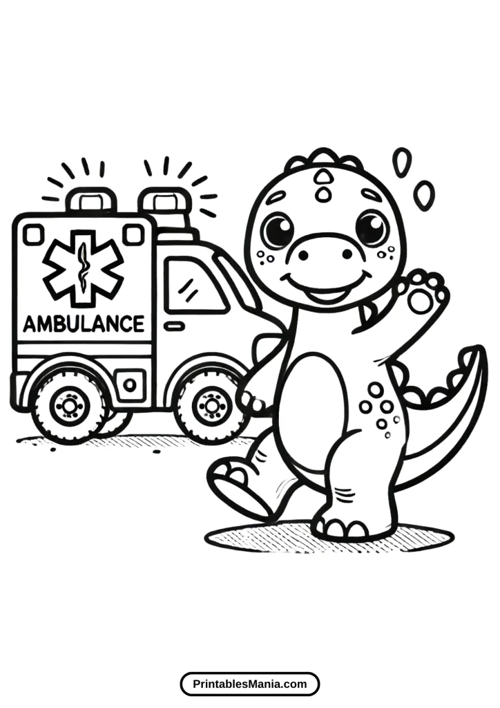 ambulance with a friendly dinosaur