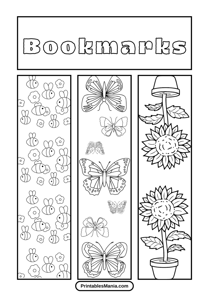 Easy-to-print Bookmarks Coloring Sheets