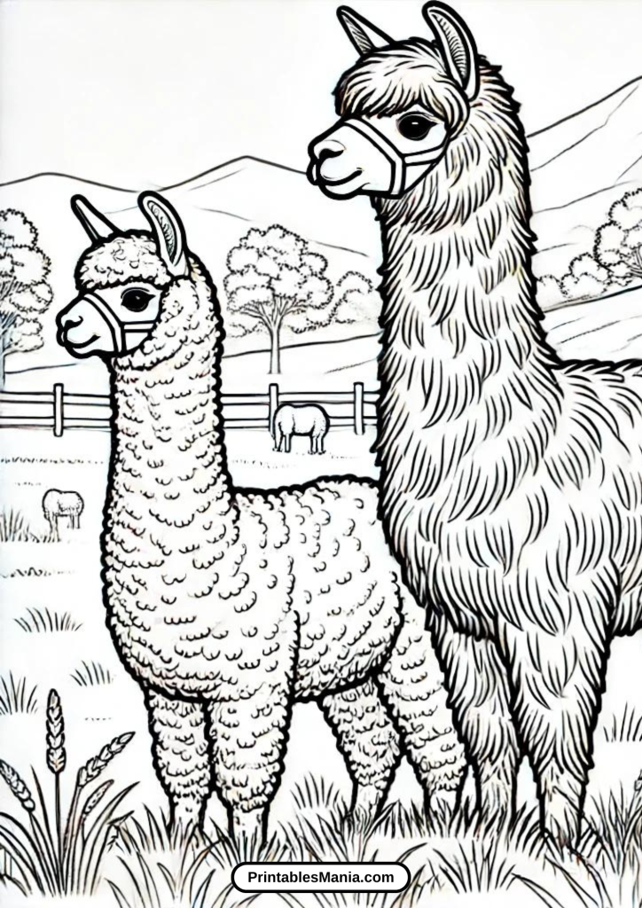 llama with alpaca friend coloring page