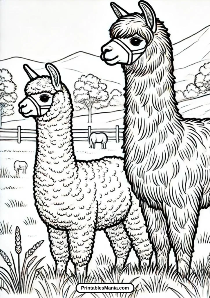 llama with alpaca friend coloring page