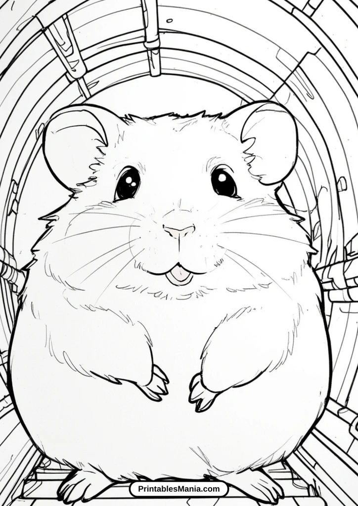 hamster coloring page with a tunnel system