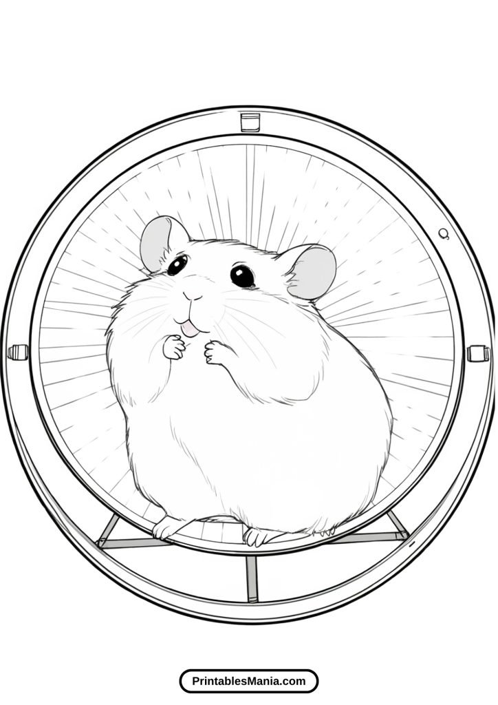 hamster coloring page with an exercise wheel