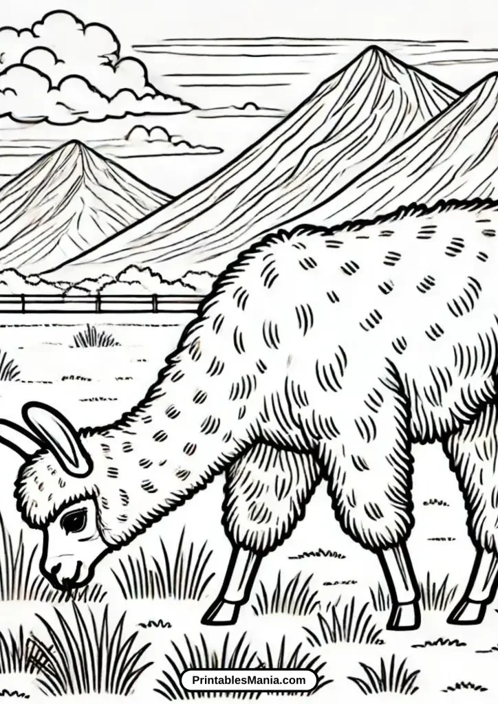 llama with wildflowers coloring page