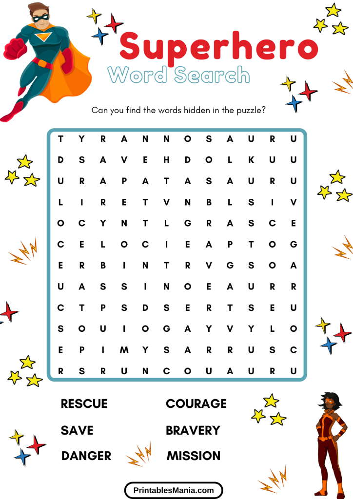 Interactive Superhero Word Search For Children