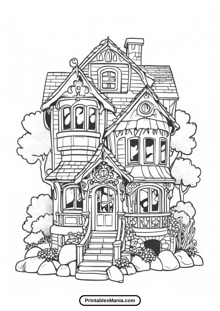 detailed house coloring page for adults