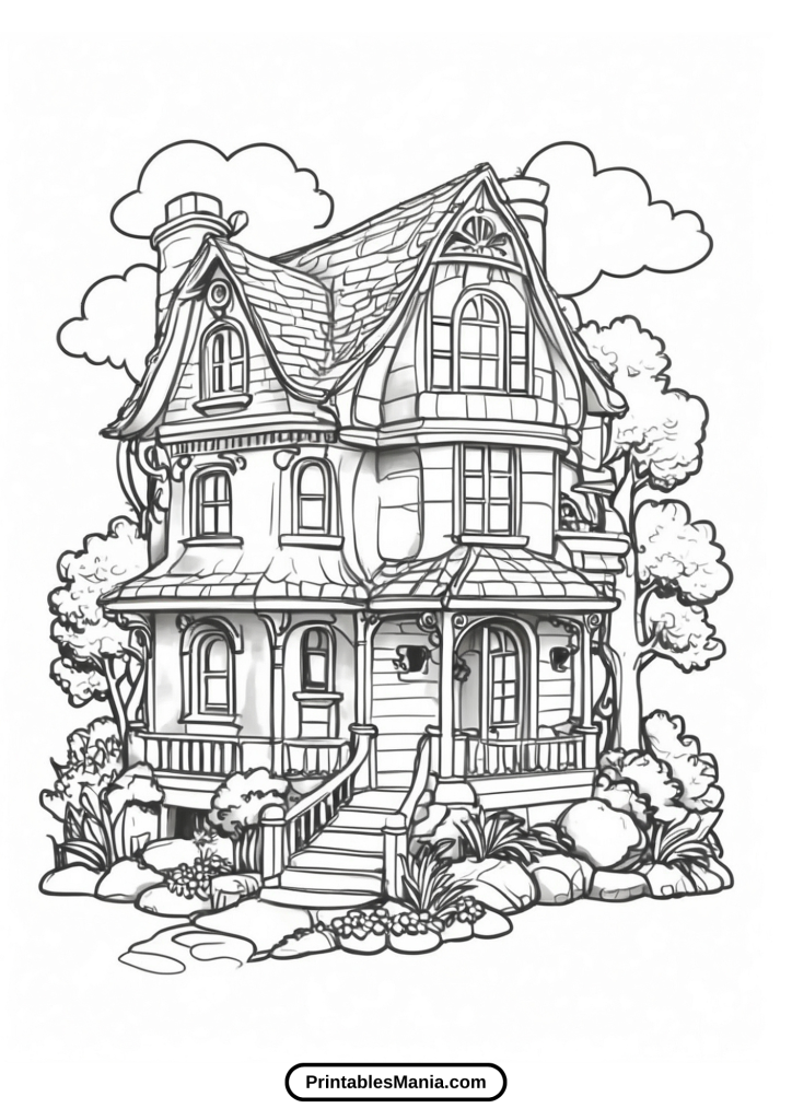 house coloring page with a modern design