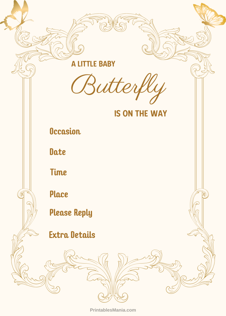 Beautiful Butterfly Baby Shower Invitation With Gold Accents