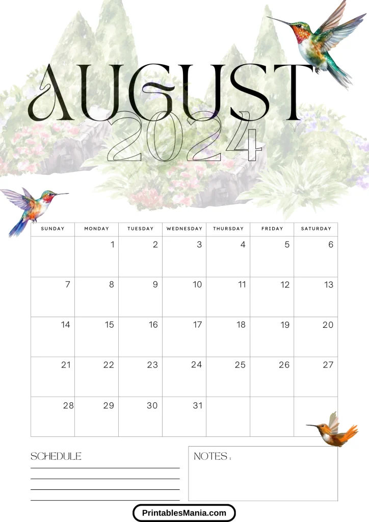 august blank calendar