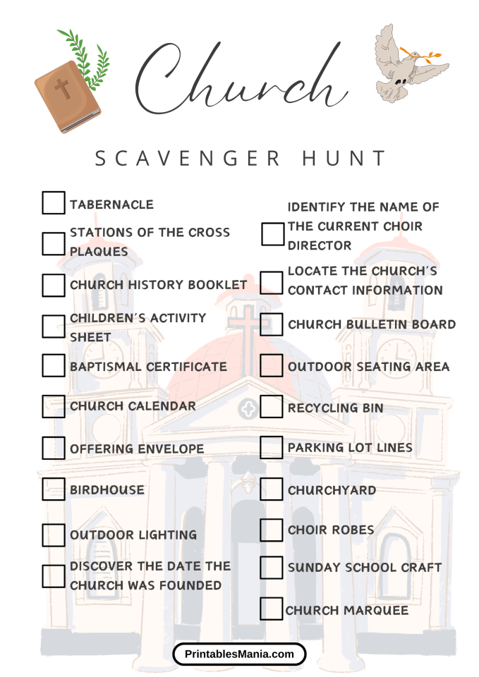 Church Scavenger Hunt - Printables Mania