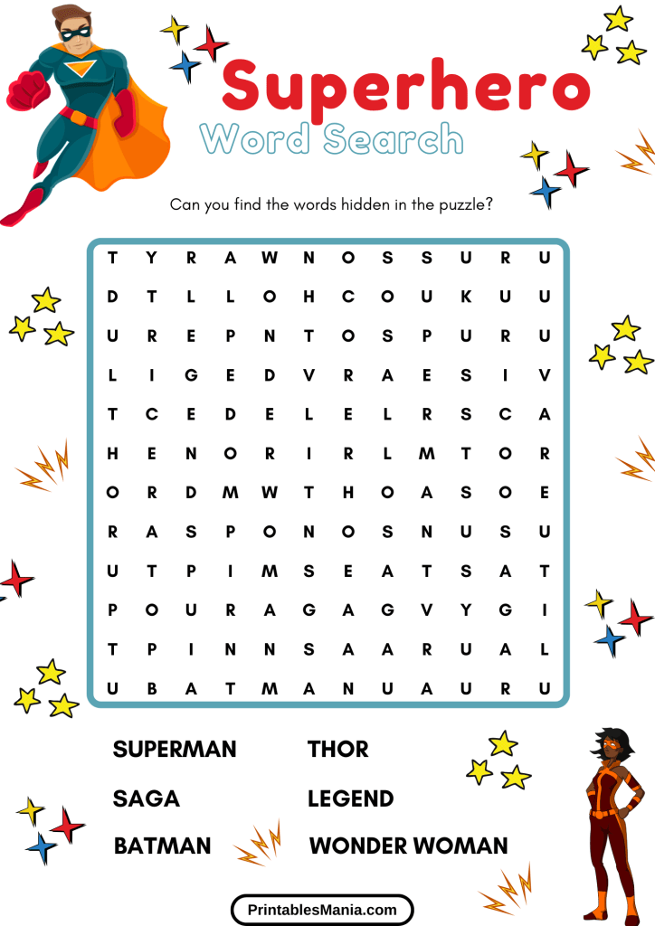 Detailed Superhero Word Search Pdf Ready To Download