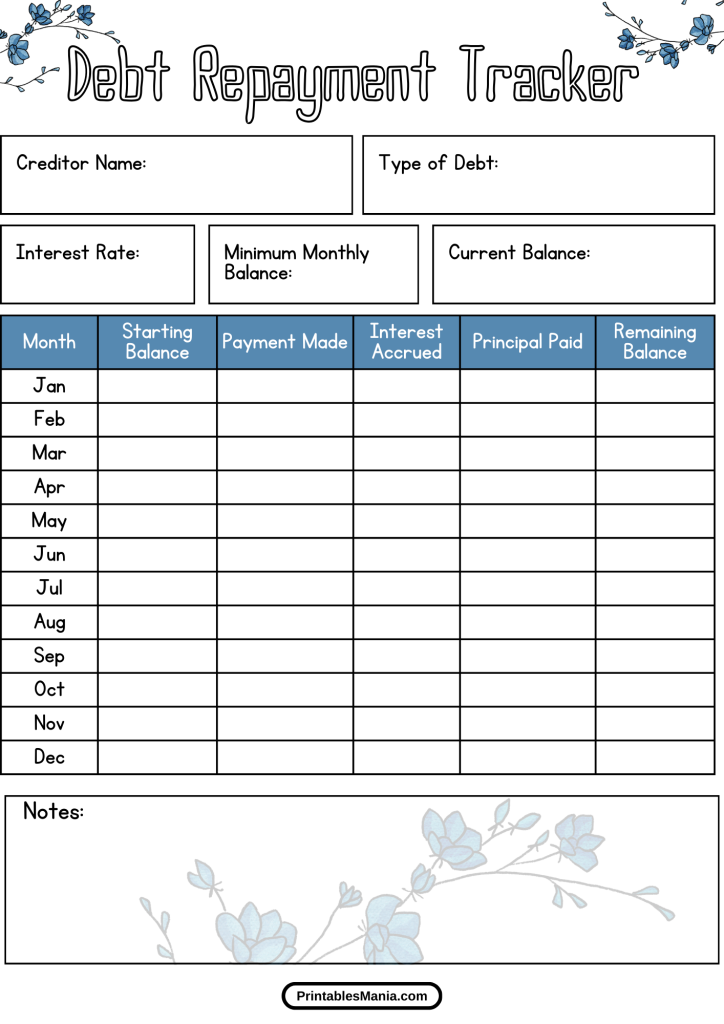 printable debt tracker