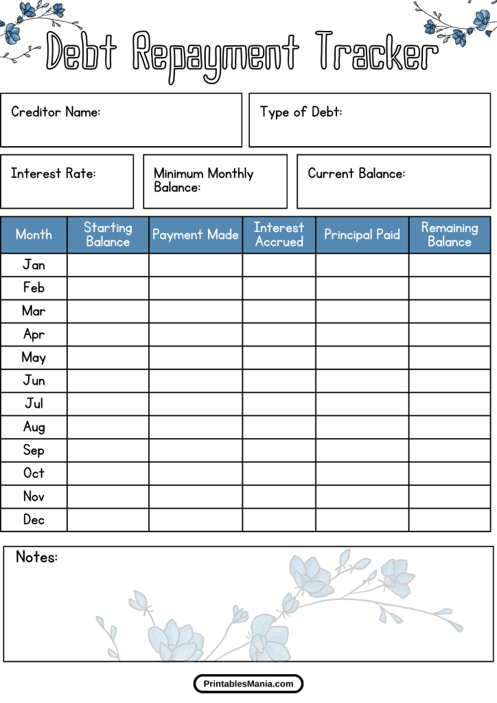 printable debt tracker