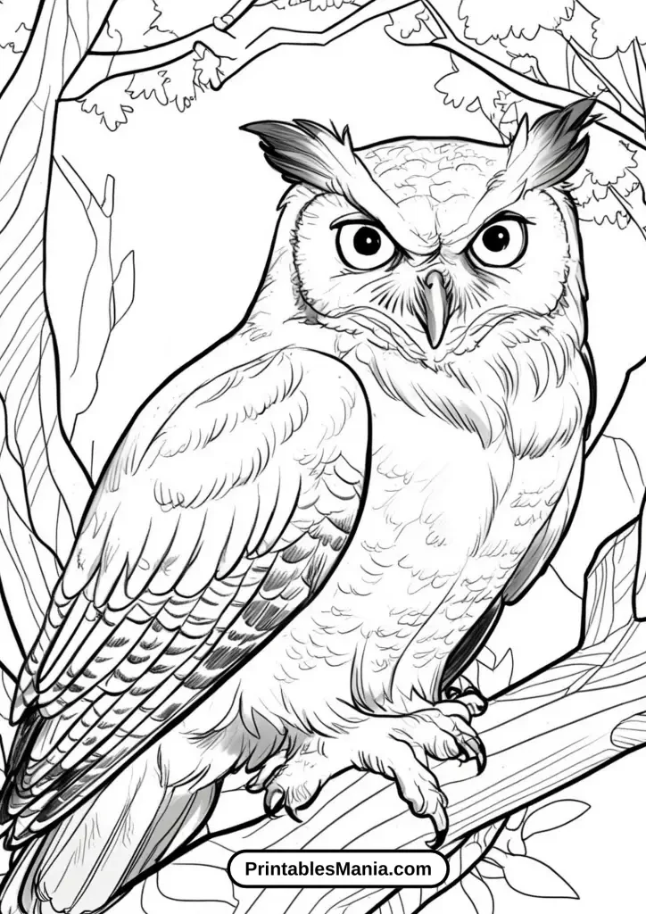 realistic owl coloring page