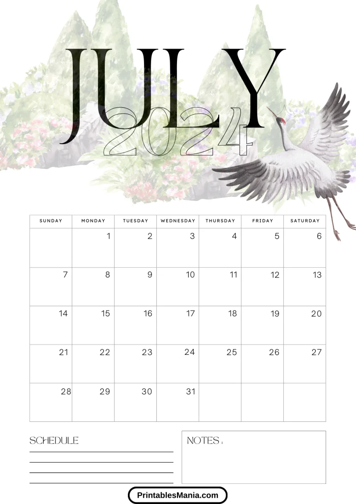 minimalist july 2024 calendar printable