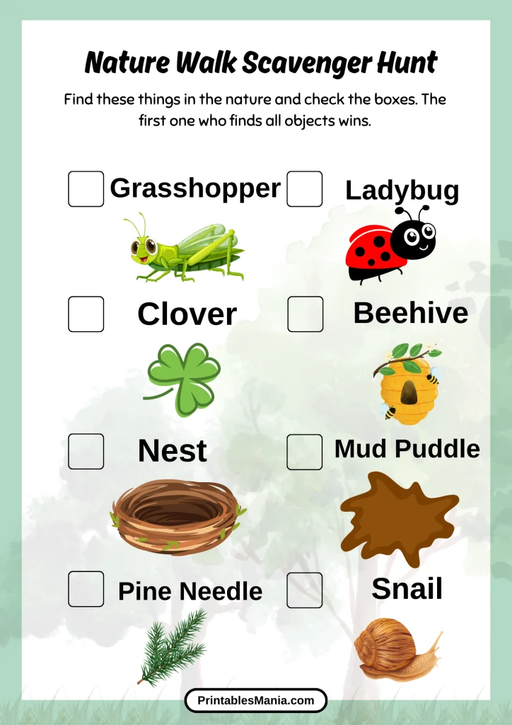 free nature walk activity sheet