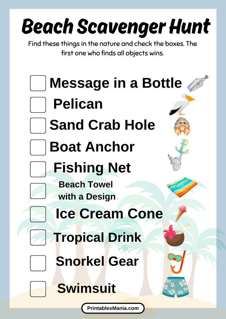 kids beach scavenger hunt