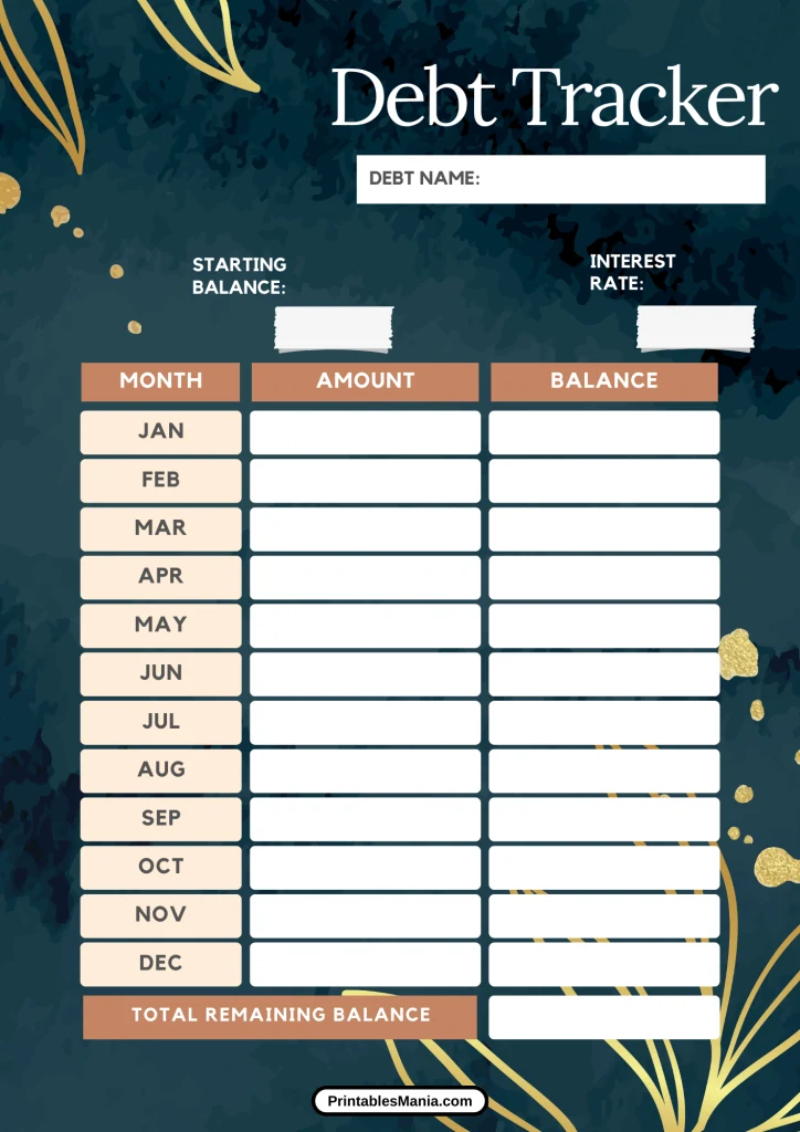 debt tracker printable pdf