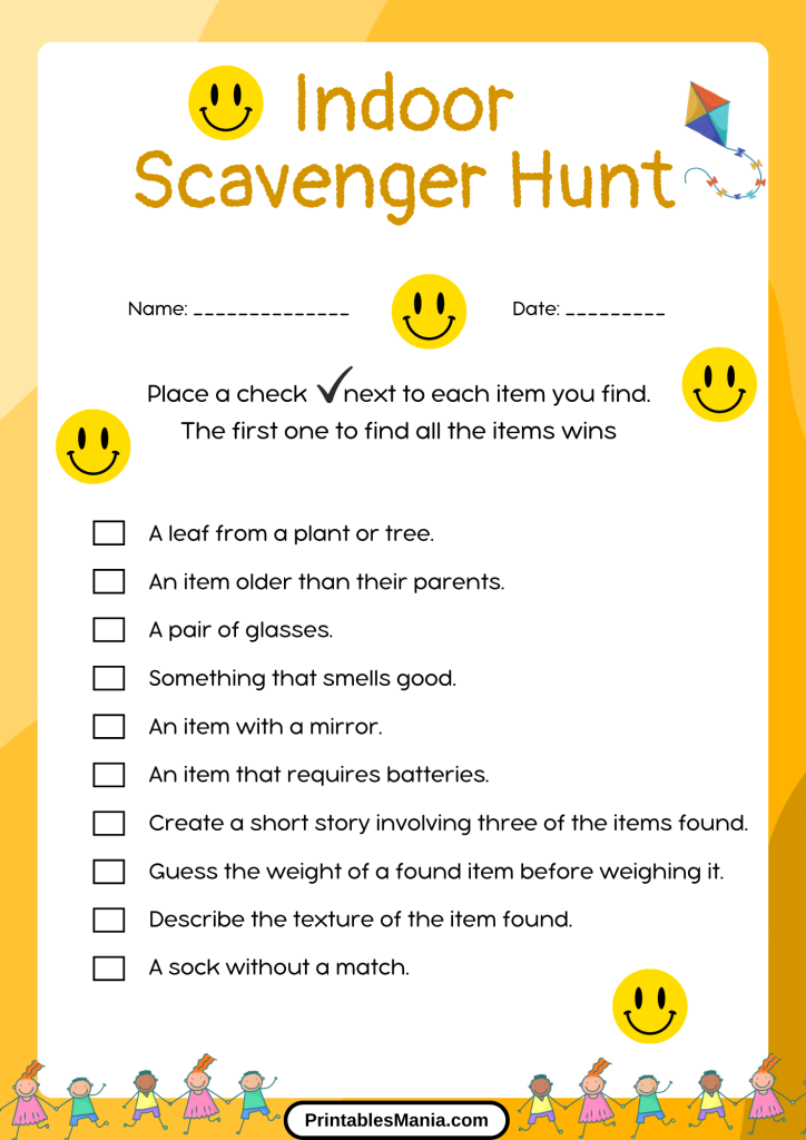 Printable Indoor Scavenger Hunt Checklist 