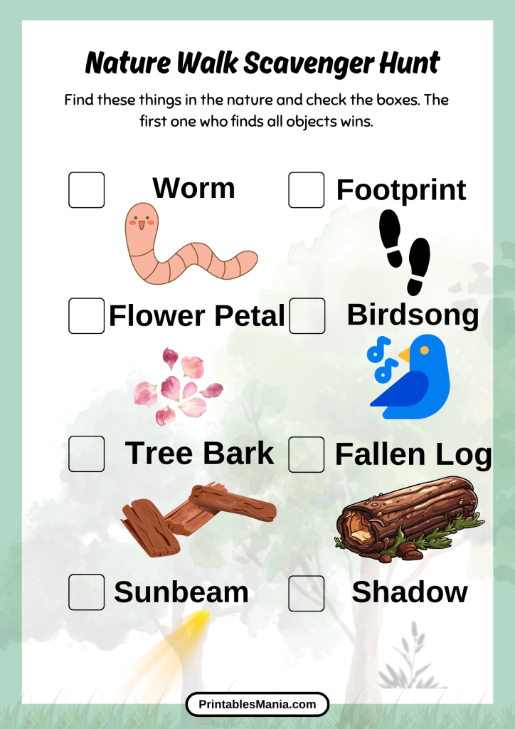 nature walk checklist printable