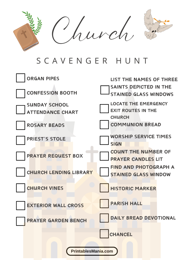 church scavenger hunt ideas free printable