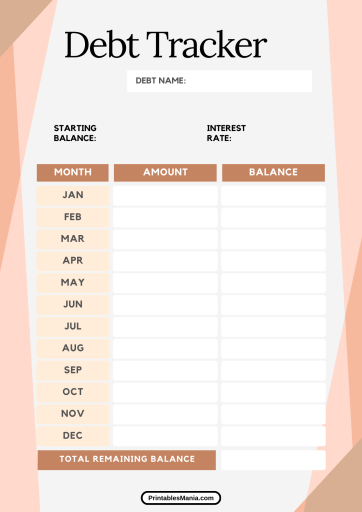 free printable debt payoff tracker