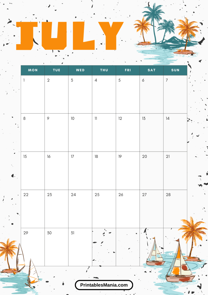 printable july 2024 calendar with summer theme