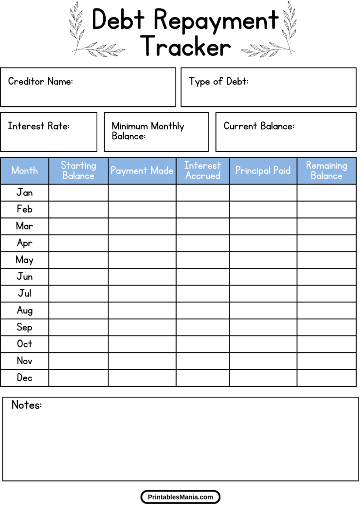 printable debt tracker template